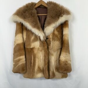 RARE Vintage Fur-Instance Faux Fur Patchwork Brown Bell Sleeves Coat Penny Lane